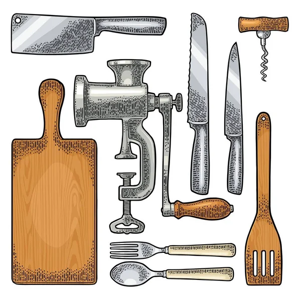Set Kitchen utensils. Vector vintage engraving — Stock Vector