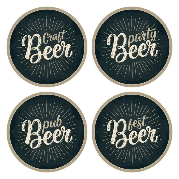 Letras de cerveza artesanal con rayas. Diseño publicitario para posavasos . — Vector de stock