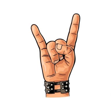 Rock and Roll işareti. Vektör siyah vintage oyulmuş çizim.