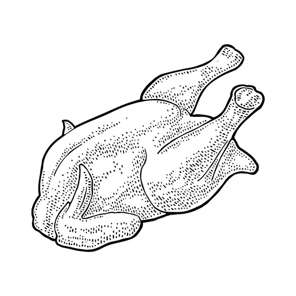 Poulet cru entier. Illustration de gravure noire vintage — Image vectorielle