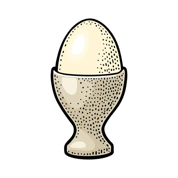 鸡蛋在蛋杯中站立。老式彩色雕刻插图 — 图库矢量图片