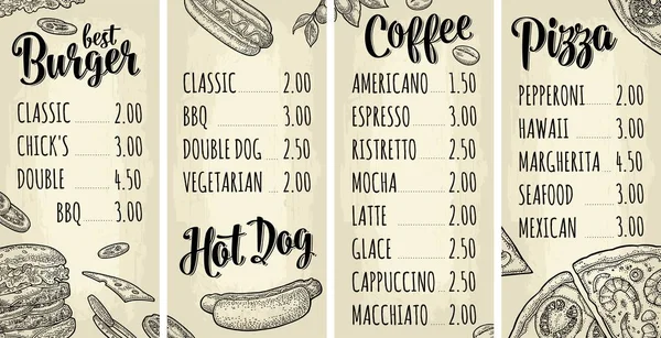 Fiyat ile restoran veya Cafe menü kahve drinck. — Stok Vektör