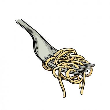 Spagetti çatalı üzerinde. Vektör vintage oyma