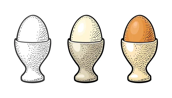Egg standing in egg cup. Vintage color engraving illustration — Stock Vector