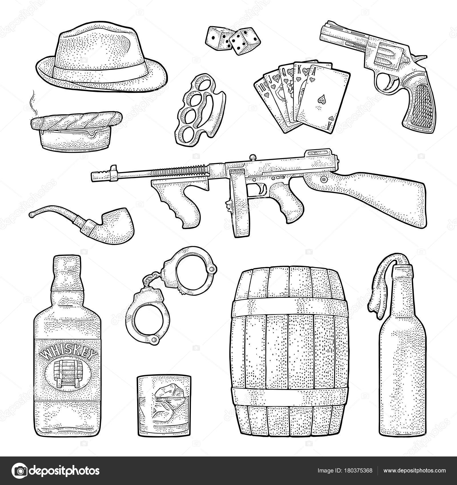 Gangster mafia set. Engraving vintage vector black illustration. Stock  Vector Image by ©DenisPotysiev #180375368