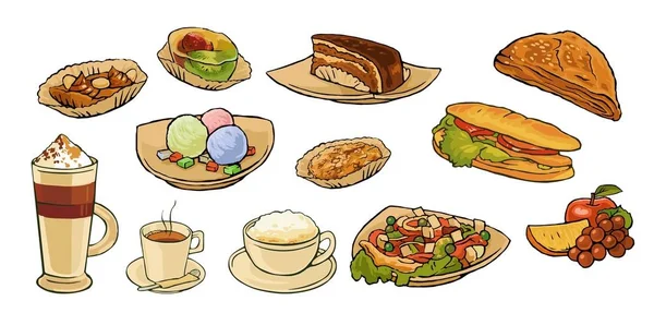 Set de alimentos para el menú de la cafetería . — Vector de stock