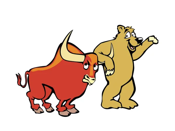 熊拥抱公牛, 挥动他的爪子。颜色向量 — 图库矢量图片