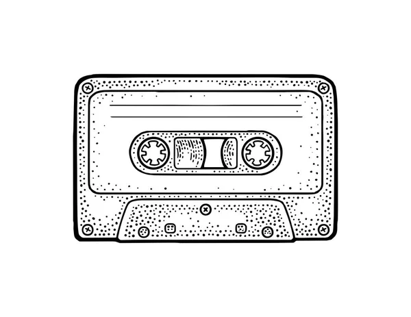 Retro-Audiokassette. Vintage Vektor schwarz Gravur Illustration — Stockvektor