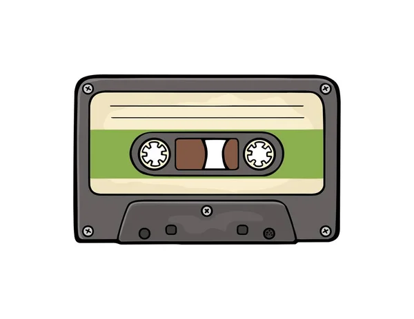 レトロなオーディオ ・ カセット テープ。ベクトル黒フラット図 — ストックベクタ