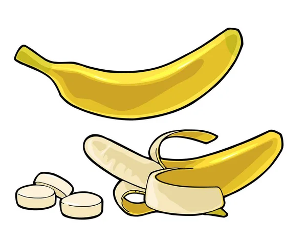바나나를 슬라이스 손으로 그린된 빈티지 라벨에 그림을 배경에 — 스톡 벡터