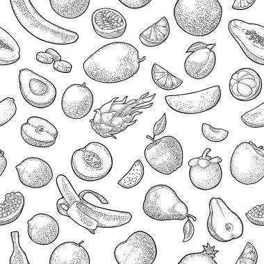 Tropikal meyve ayarlayın. Vektör renk vintage oyma beyaz izole