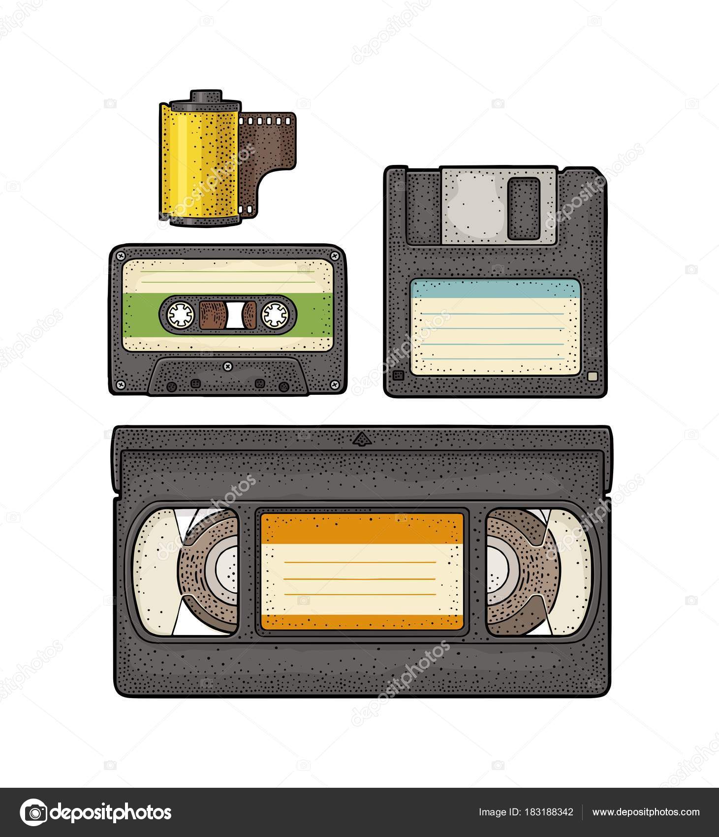 Set retro technology object. Vintage vector black engraving ...