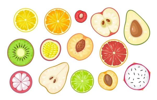 Déposer les tranches de fruits. Illustration plate couleur vectorielle — Image vectorielle