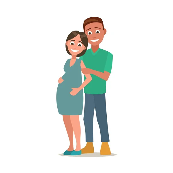 Mujer embarazada y marido. Ilustración vectorial plana a color aislada — Vector de stock