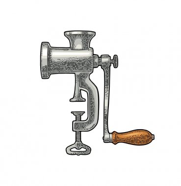 Meat grinder. Vector black vintage engraving clipart
