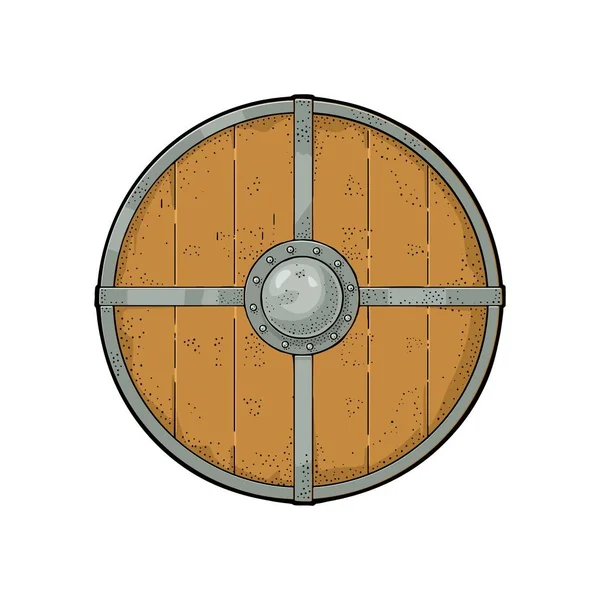 Деревянный круглый щит. Винтажная векторная гравировка — стоковый вектор