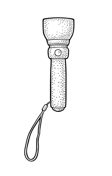 Lanterna elétrica de bolso turístico. Gravura vectorial vintage — Vetor de Stock