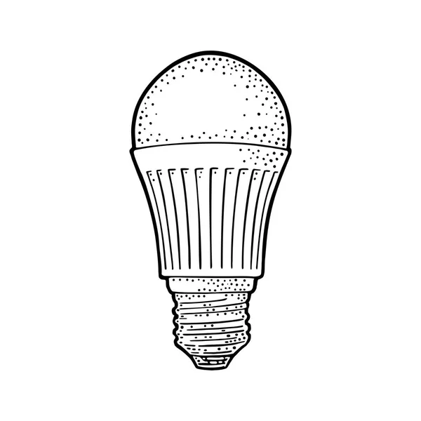 Lámpara bombilla led. Grabado Vector vintage sobre fondo blanco — Vector de stock