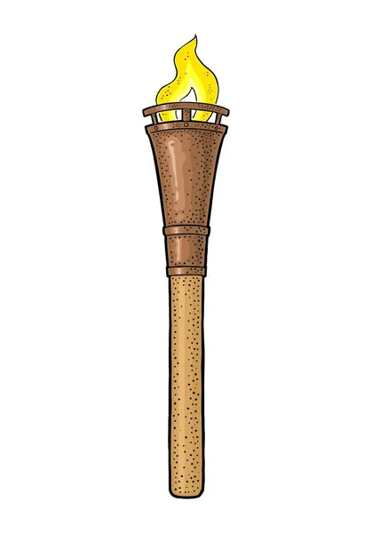 Палаючий факел з вогнем. Урожай векторна гравюра — стоковий вектор