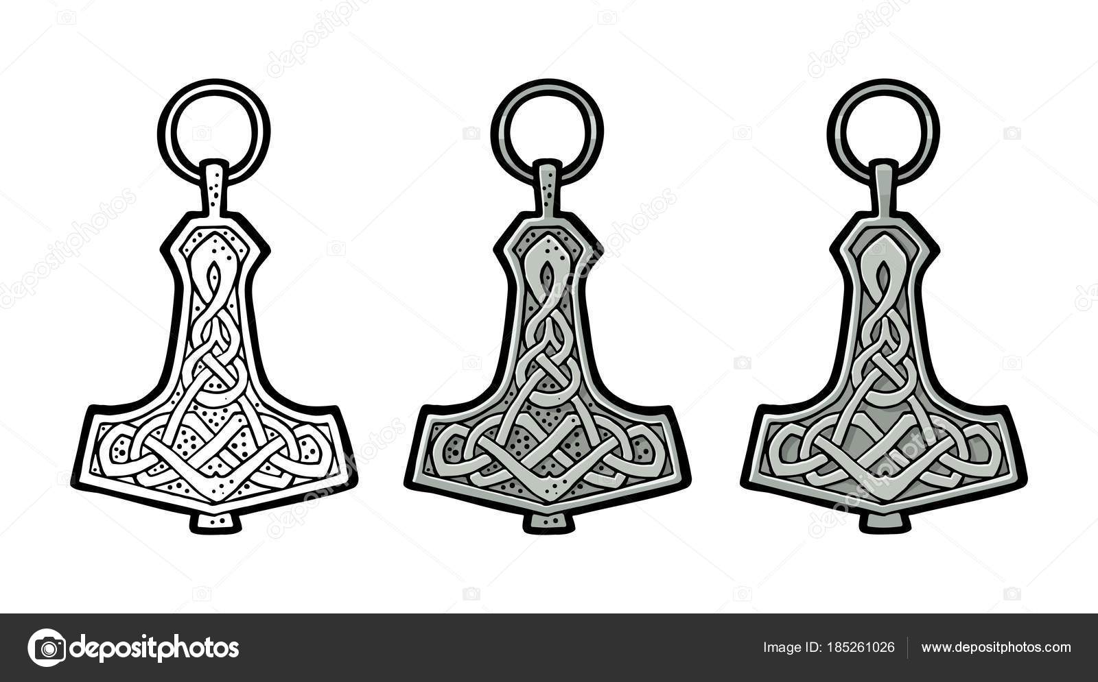 Vking hammer thor amulet with runes. Vintage vector color engraving Stock  Vector Image by ©DenisPotysiev #185261026