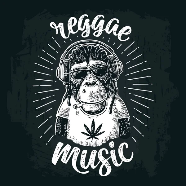 Singe hipster avec dreadlocks dans les écouteurs, lunettes de soleil et t-shirt — Image vectorielle