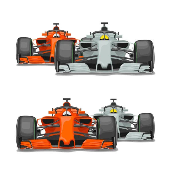 Dois carros ultrapassam. Vista frontal. Vector plano —  Vetores de Stock