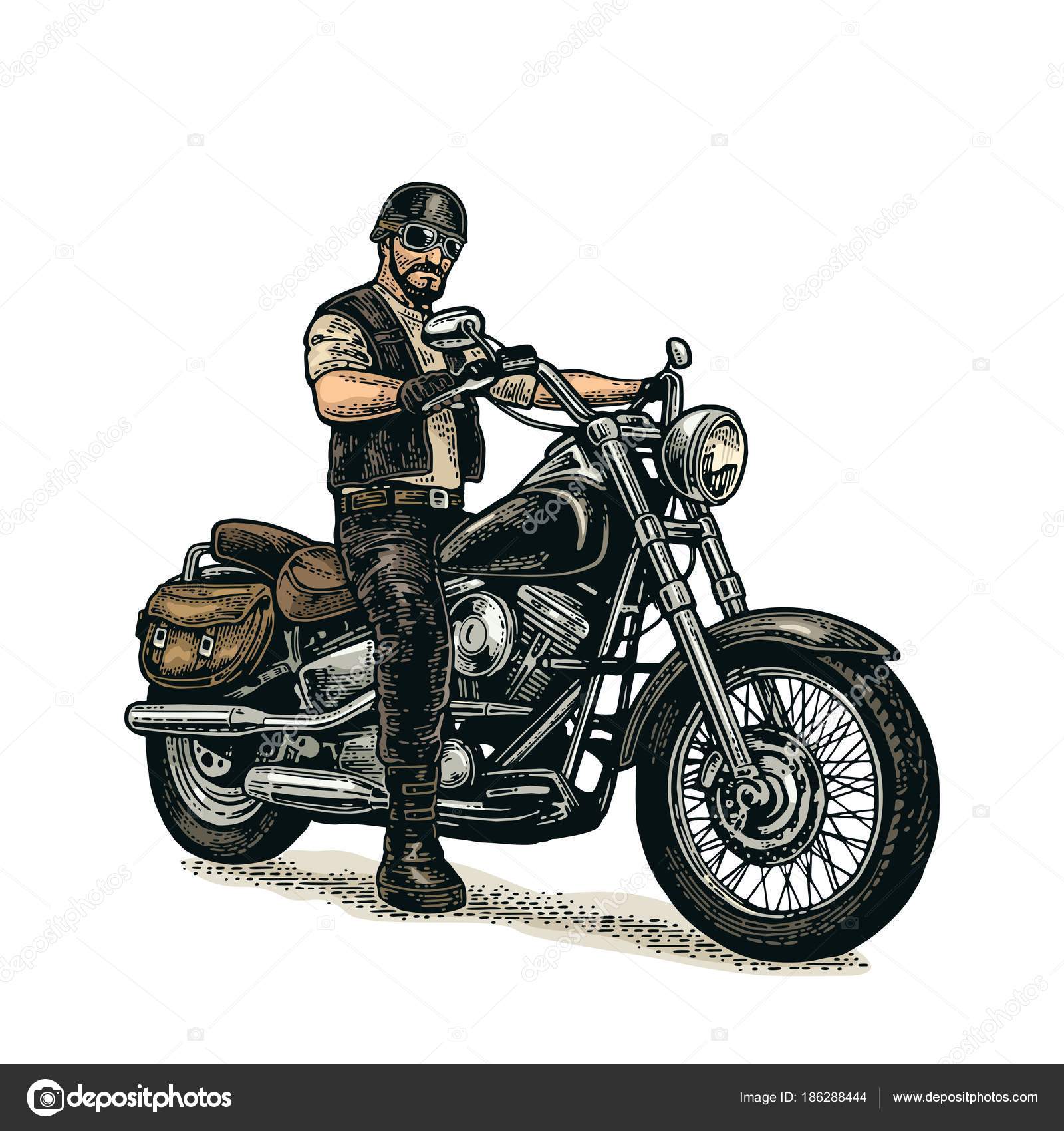 Biker Na Cena Clássica Da Motocicleta Desenho De Ilustração Vetorial De  Personagem Royalty Free SVG, Cliparts, Vetores, e Ilustrações Stock. Image  98802535