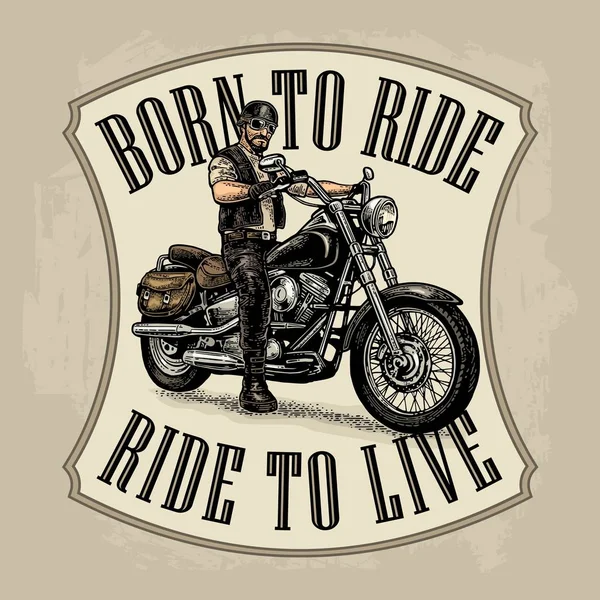 Motociclista en motocicleta. Ilustración grabada vectorial — Archivo Imágenes Vectoriales