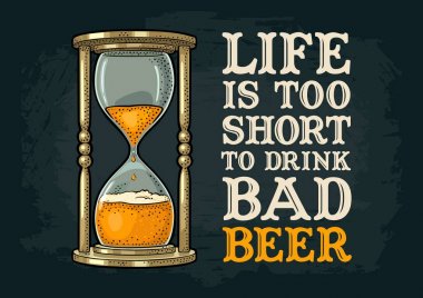 Retro bira ile kum saati. Vektör vintage oyma