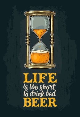 Retro bira ile kum saati. Vektör vintage oyma