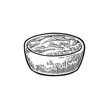 Ketçap kase. Vektör siyah vintage oyma çizim