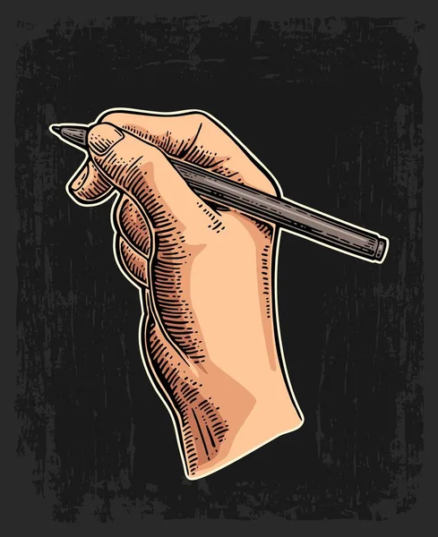 鉛筆を持つ女性の手。ベクター ブラック ビンテージ彫刻 — ストックベクタ