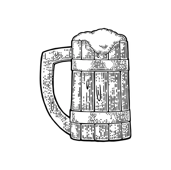 Tasse en bois de bière. Gravure — Image vectorielle