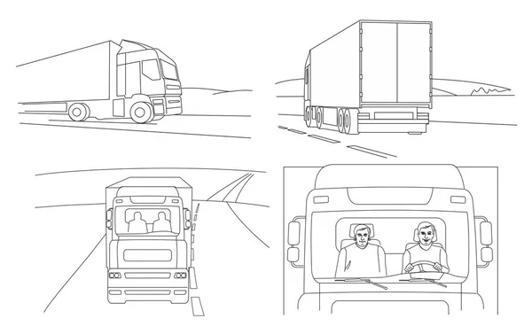 Lastwagenfahrer. Vorne, hinten, seitlich. isolierter Vektor — Stockvektor