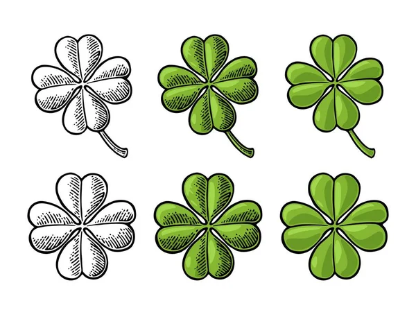 Hodně štěstí čtyři leaf clover. Vintage vektorové barva — Stockový vektor