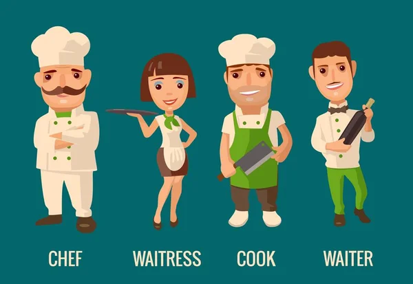 Set icona personaggio cuoco. Cameriere, chef, cameriera , — Vettoriale Stock