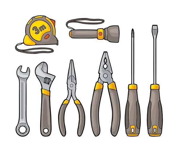 Establecer herramientas de hardware. Grabado vectorial — Vector de stock