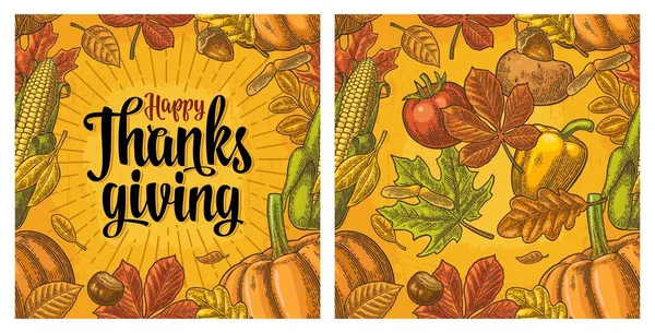 Seamless pattern for Thanksgiving Day. Vintage engraving — Stock Vector