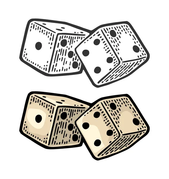 Two white dice. Vintage color vector engraving illustration — Stock Vector
