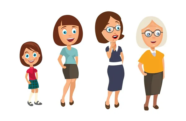 Set generations woman different ages from child to grandmother. — Stock Vector