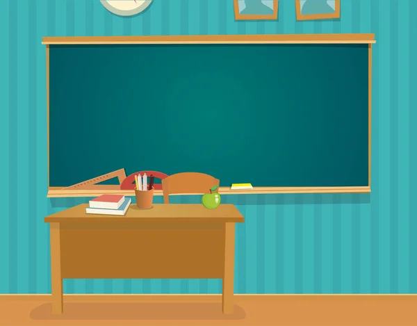 Interiören i klassrummet med skrivbord och blackboard. — Stock vektor