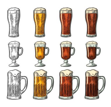 Üç bira ile cam. Vintage siyah ve renkli oyma