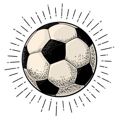 Ray bir futbol topu. Oyma vintage vektör siyah çizim.
