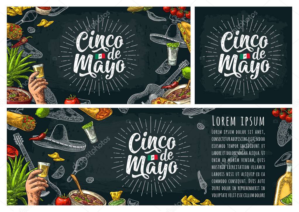 Cinco de Mayo lettering and mexican traditional food