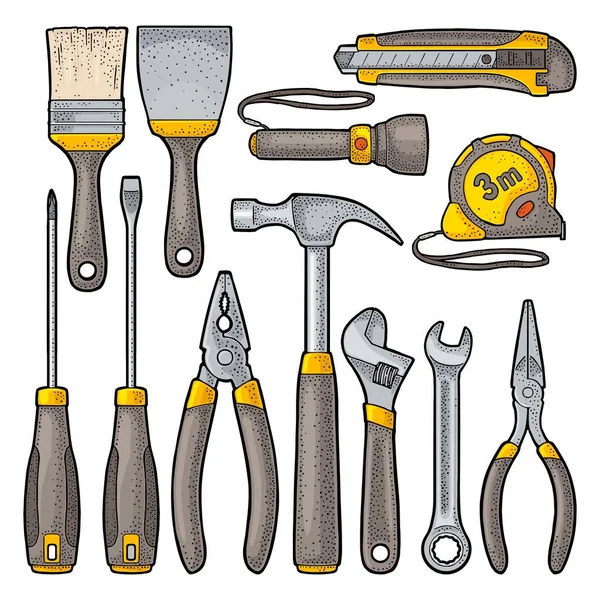 Hardware-Tools setzen. Vektorgravur — Stockvektor