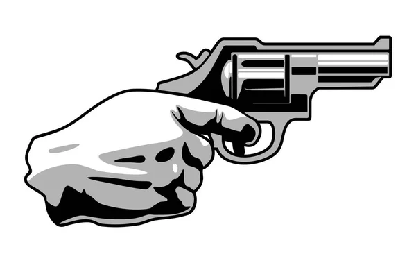 Handhaltung mit Revolverpistole isoliert auf weißem Hintergrund — Stockvektor
