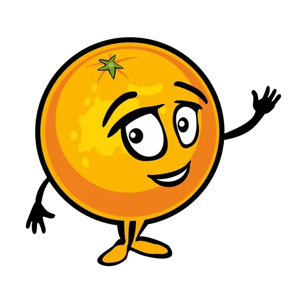 Il cartone animato arancione sorride e agita la mano. Illustrazione piatta a colori — Vettoriale Stock