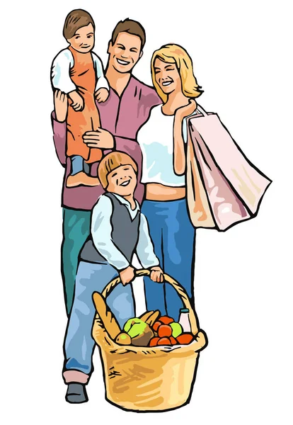 Compras familiares felices . — Vector de stock