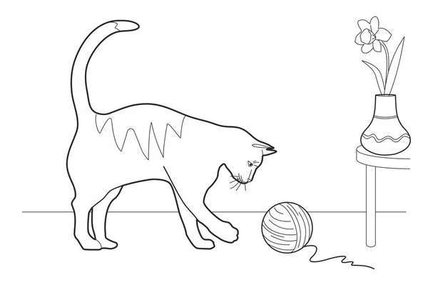 Kot gra w piłkę z wełny — Wektor stockowy