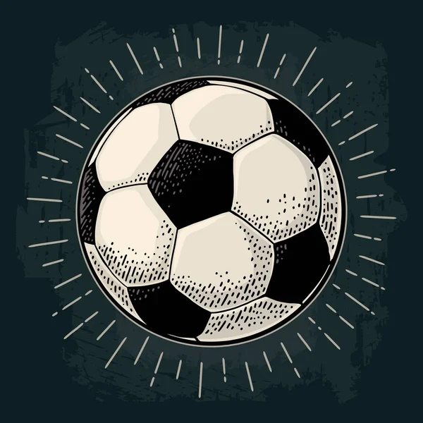 Fußball mit Strahl. Gravur Vektor schwarz Illustration. — Stockvektor